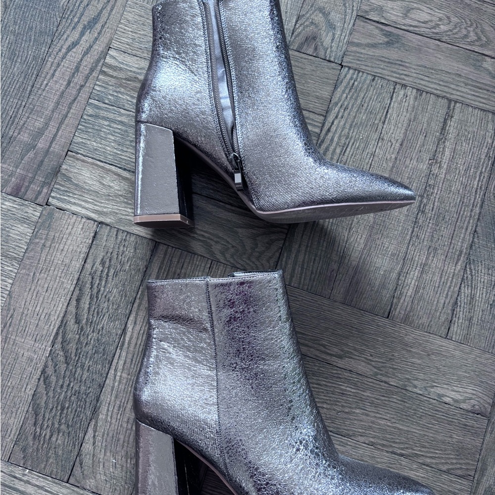 ShuShop Silver Ankle Booties with Block Heel